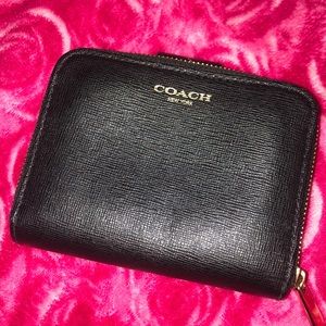 Coach Black Leather Small Zip Around Wallet